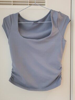 Shein 3/$25 Steel Blue Square Neck Ruched Cap Sleeve Top Going Out Size S
